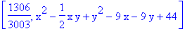 [1306/3003, x^2-1/2*x*y+y^2-9*x-9*y+44]